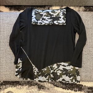 Patrizia Luca Black and Camouflage Cowl Neck Sweater